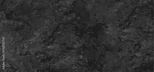 Vector black asphalt realistic texture. Tarmac 3d pattern. Bitumen horizontal background. Dark road structure wallpaper. Stone surface template. Ground backdrop. Flooring tile premium design. Floor