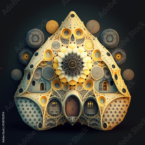 House made of diatom shapes, created with Generative AI technology photo