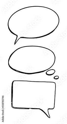 Set of speech bubbles in doodle style. Clipart for daily planning, diary, memo. Hand drawn vector design element. Contour drawing isolated on white.