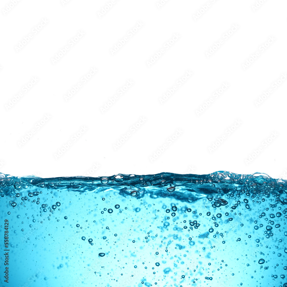 Wide water wave and underwater blue ocean on transparent background ...