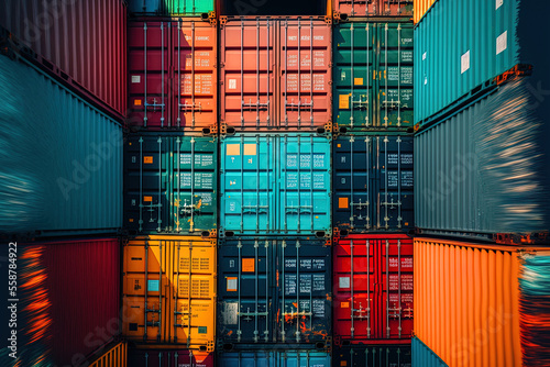 Background cargo in containers freight ships for import export business. Generative AI photo