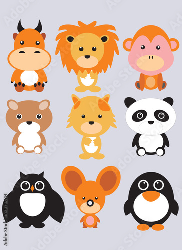 a set of cute cartoon animals