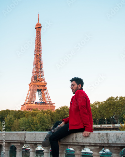 man on the eiffel tower