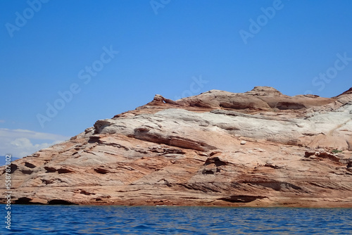 Colorful sandstone rock formations along the Colorado River at Glen Canyon National Recreation Area 