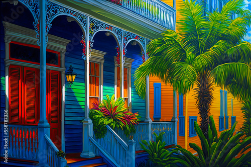 Key West, Florida, house, painting. Generative AI © Sunshower Shots