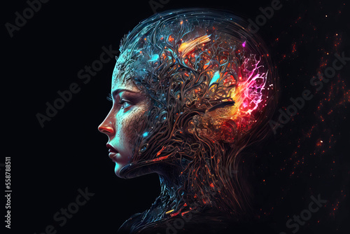 Artificial intelligence, abstract cyborg android. is not based on any real person. . sketch art for artist creativity and inspiration. generative AI