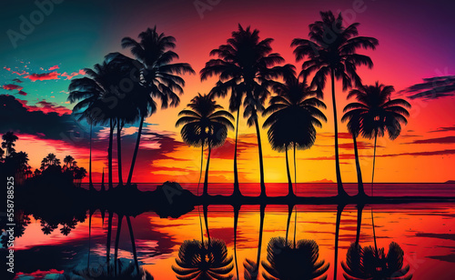 palm trees at sunset. sketch art for artist creativity and inspiration. generative AI 