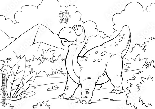 little cute dinosaur, coloring book, outline illustration © Михаил Пенькевич