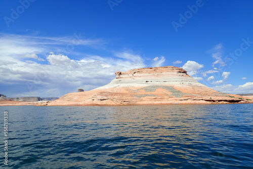 Colorful sandstone rock formations along the Colorado River at Glen Canyon National Recreation Area
