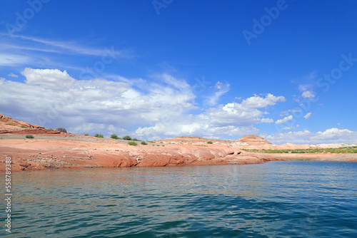 Colorful sandstone rock formations along the Colorado River at Glen Canyon National Recreation Area