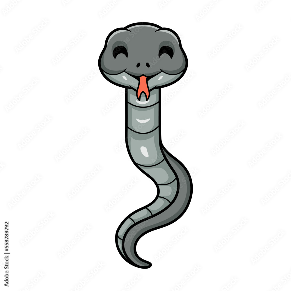 Fototapeta premium Cute black mamba snake cartoon 