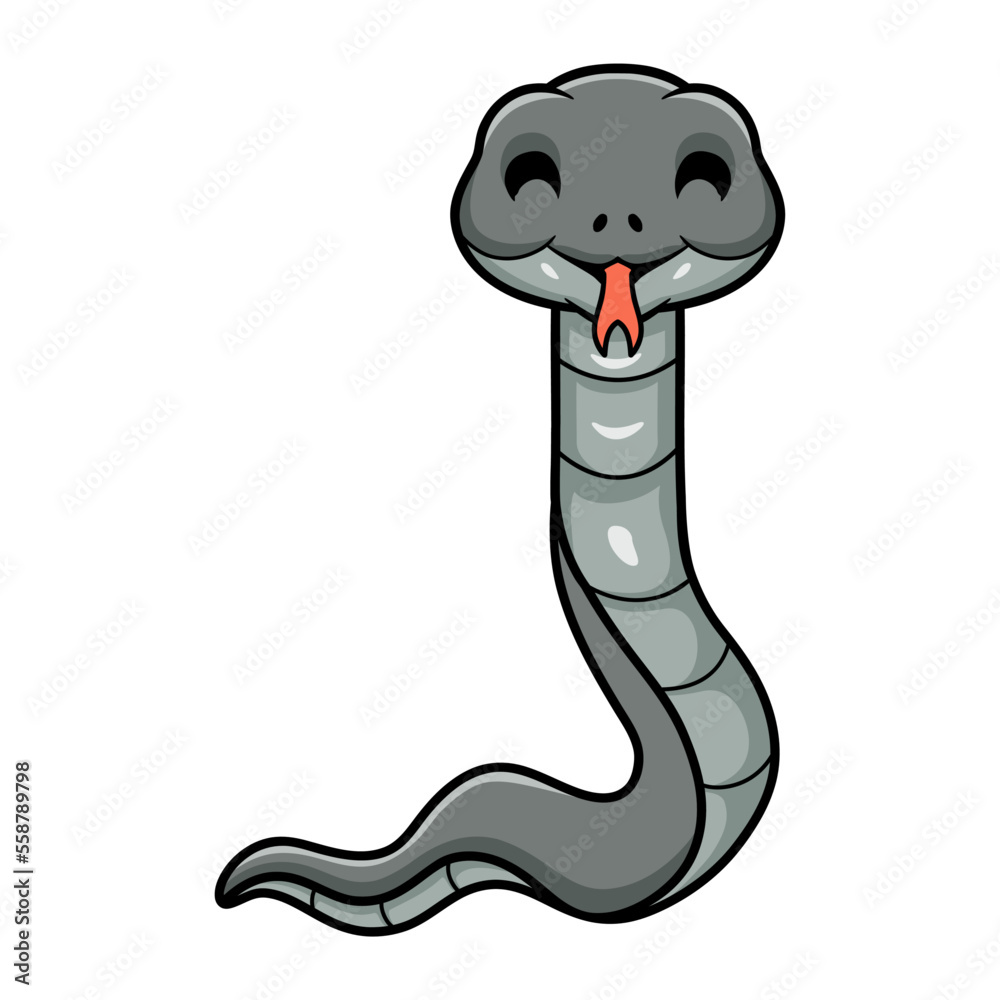 Fototapeta premium Cute black mamba snake cartoon