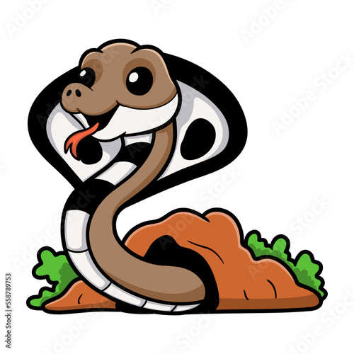 Cute indian king cobra cartoon out from hole