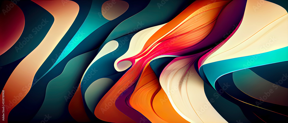 colorful abstract painting with wavy shapes, an abstract, geometric