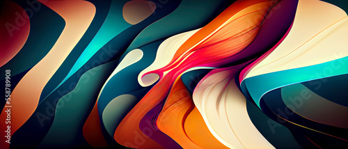 Fototapeta Naklejka Na Ścianę i Meble -  colorful abstract painting with wavy shapes, an abstract, geometric abstract art, dynamic composition, behance hd, matte background
