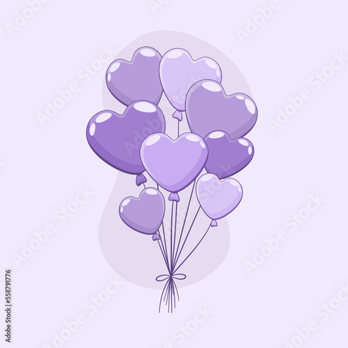 Balony w kształcie serca. Wektorowa ilustracja imprezowych balonów wypełnionych helem związanych razem. Dekoracje na urodziny, baby shower, walentynki, uroczystość, wesele.