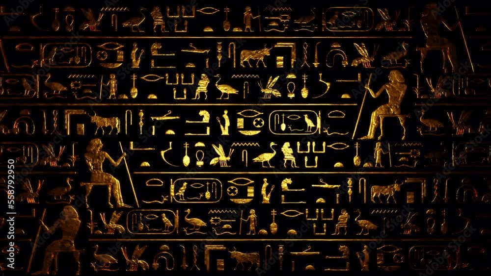 Psychedelic Ancient Egypt Glowing Wallpaintings Ancient Symbols Ankh 4k Vj Loop Alchemy Egyptian Hieroglyphs 3D Abstract background