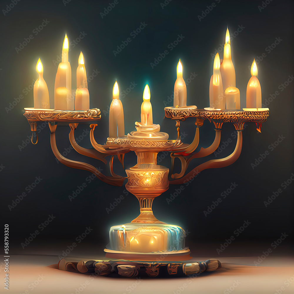 Illustration of jewish holiday Hanukkah background with menorah (traditional candelabra) and burning candles Illustration of jewish holiday Hanukkah background with menorah (traditional candelabra) and burning candles