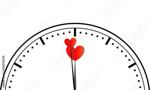 partial clock face isolated on transparent background with heart shaped pointers counting down