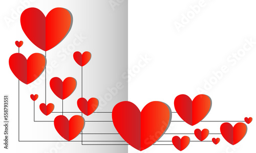 Red heartsisolated on transparent background. Vector illustration. Paper cut decorations for Valentine's day design