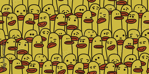 Flappy lipped yellow mob, casual and funny. Seamless vector pattern for surface printing, packaging, notebooks, wallpapers, textiles, pillows, cups and other interiors.