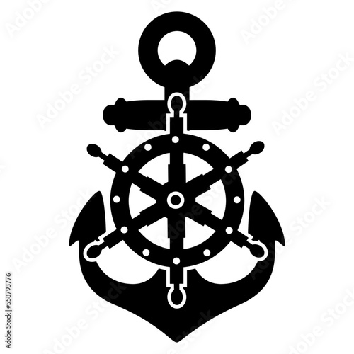 Anchor with Ship Steering Wheel Silhouette