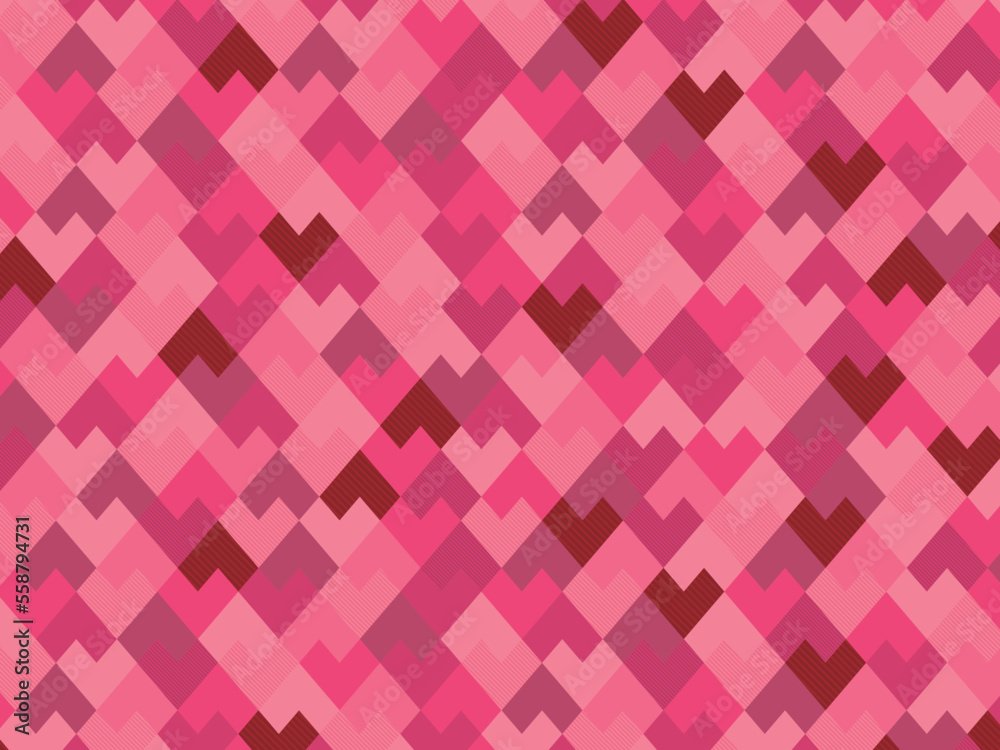 背景素材 幾何学模様 ハート 赤色 ピンク色 バレンタイン