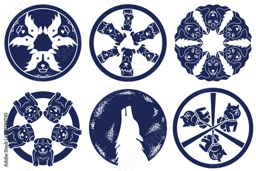 犬のイラスト　ボーダーコリー　ハスキー　狼　紋