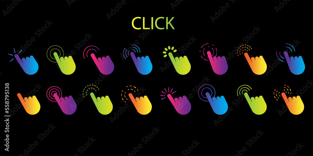 Colored cursors fingers set. Computer design. Vector illustration ...