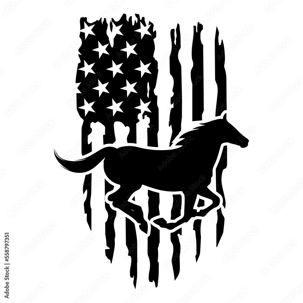 Running Horse with American Flag Silhouette Stock Vector | Adobe Stock