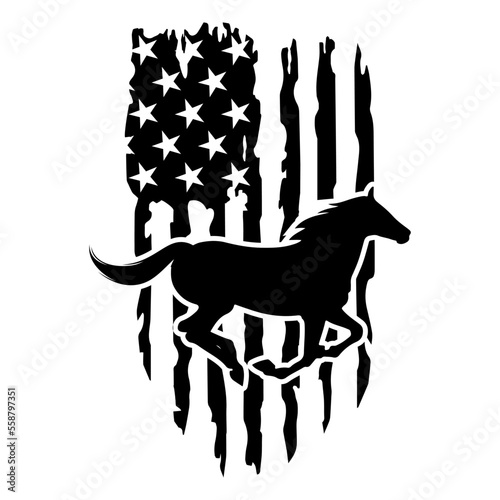 Running Horse with American Flag Silhouette