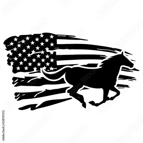 Running Horse with American Flag Silhouette