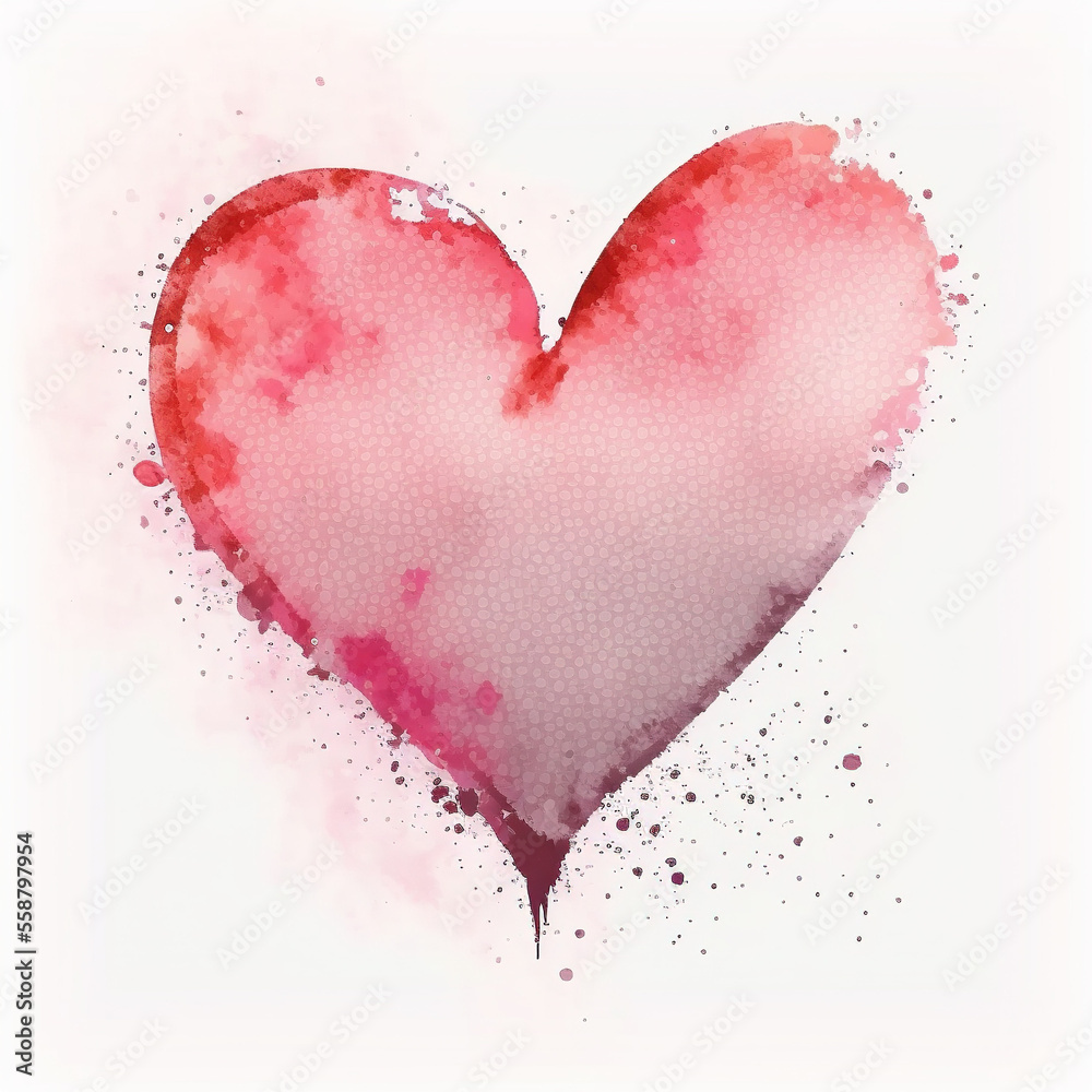Simple pink watercolor heart on white background.