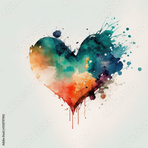 Simple green and redwatercolor heart on white background. photo