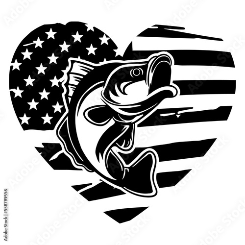 Bass Fish Us Flag Silhouette