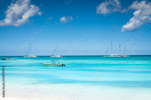 Tropical paradise, sand beach in caribbean Saona Island, Punta Cana, Dominican © Aide