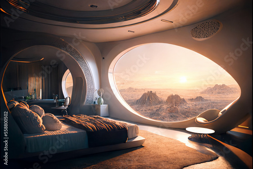 Futuristic luxury hotel room