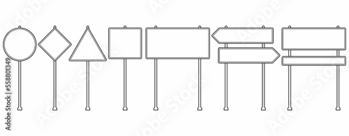 black white line road sign set isolated on white background.outline blank road sign
