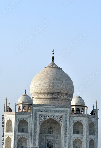 Taj Mahal in Agra, India. Taj Mahal, an ivory-white marble mausoleum on the bank of the yamuna river in the Indian city of Agra, Uttar Pradesh.