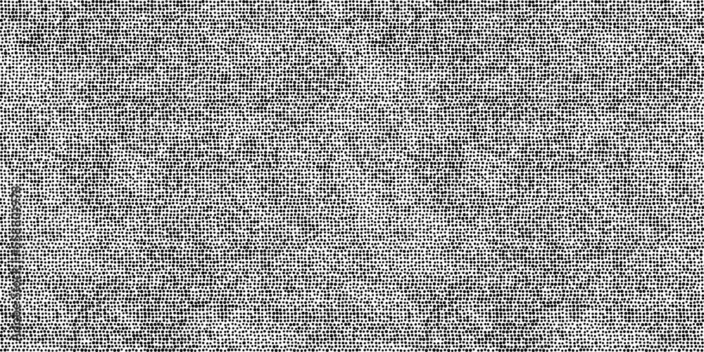 Naklejka premium Seamless vintage distressed halftone dot background pattern. Tileable grunge black printer ink raster dots transparent overlay. Retro comic book or print making creative concept backdrop..