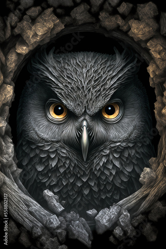 owl inside its tree hole generative AI © AICreations