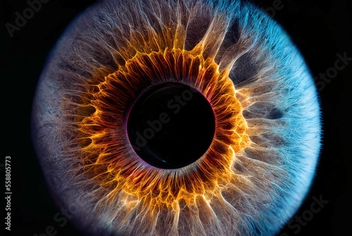 фотографія Microscopic macroscopic close view of an iris eye ball pupil science and medical