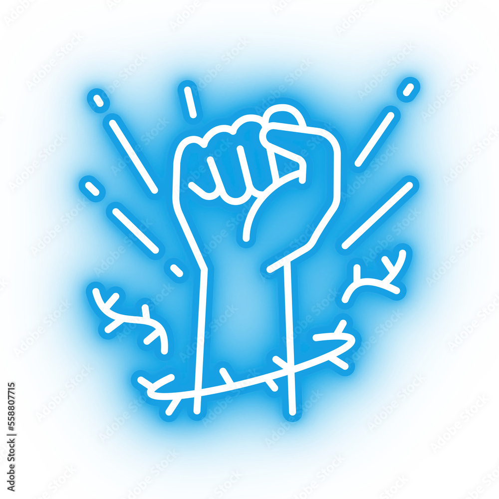 Neon blue fist, freedom fighter fist icon on transparent background Neon blue fist, freedom fighter fist icon on transparent background
