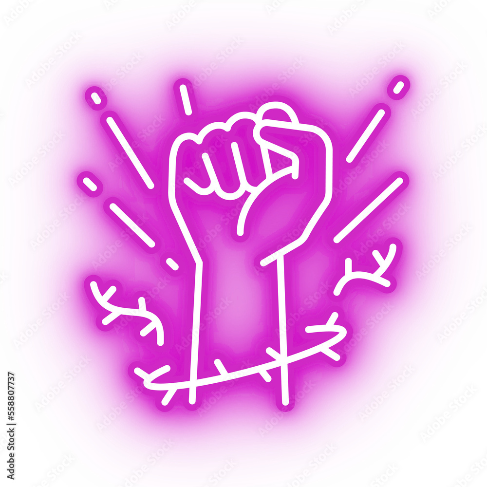Neon pink fist, freedom fighter fist icon on transparent background