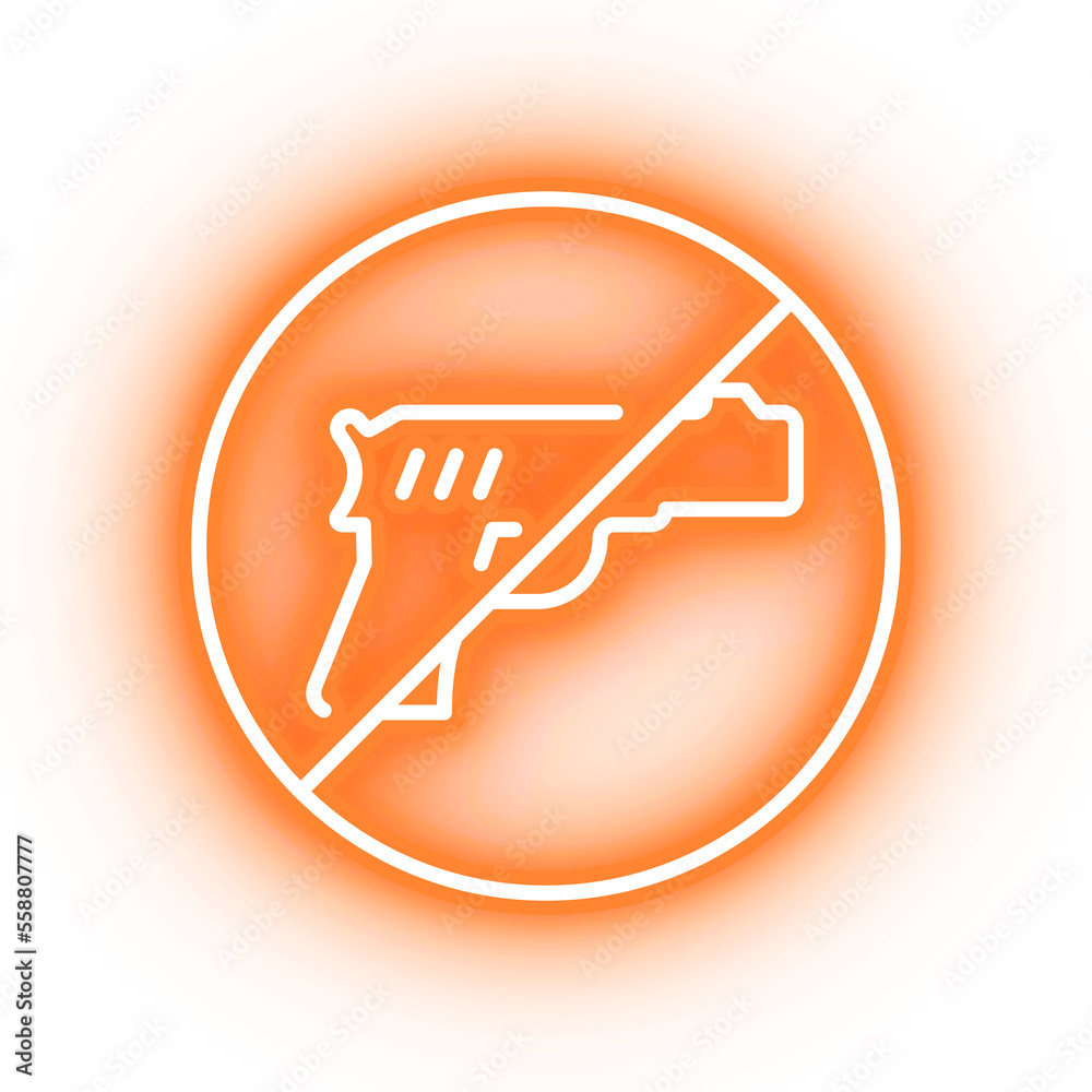 Neon orange ban guns, no guns icon on transparent background Neon orange ban guns, no guns icon on transparent background