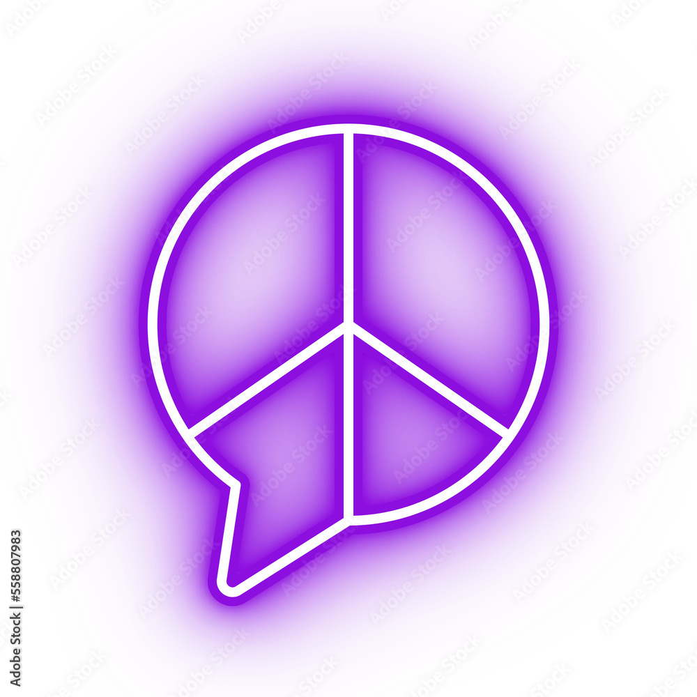 Neon purple peace sign, peace speech icon on transparent background Neon purple peace sign, peace speech icon on transparent background