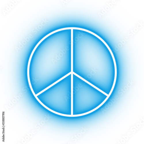 Neon blue peace sign, peace speech icon on transparent background