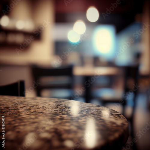 Blurred restaurant interior. Granit table background of free space for your decoration and blurred background of restaurant. Generate by AI.