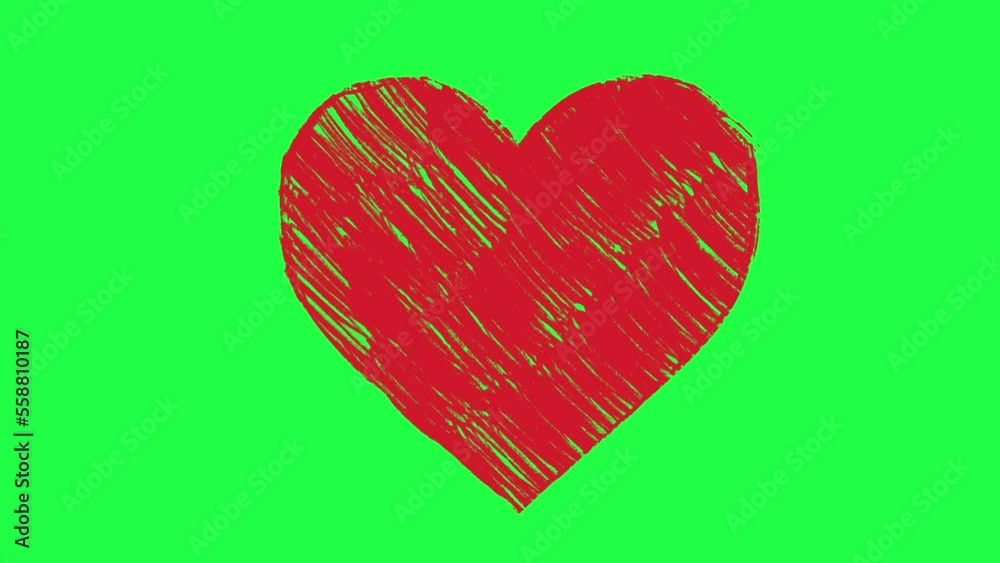 Hand Drawn heart animation on a green background. Cartoon Hand Drawn heart animation with key color. Women's day, Valentine's Day, and Wedding day heart animation. Key color, Chroma key. 4K video Hand Drawn heart animation on a green background. Cartoon Hand Drawn heart animation with key color. Women's day, Valentine's Day, and Wedding day heart animation. Key color, Chroma key. 4K video