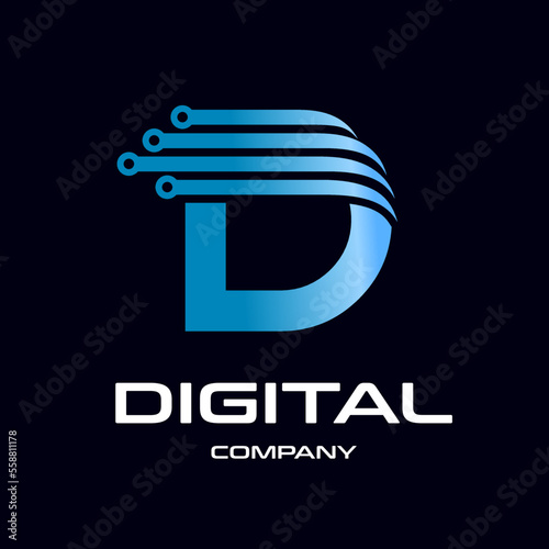 Letter D technology vector logo template. This design with dot symbol is suitable for industrial, automotive and energy, business.